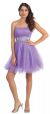 Strapless Pleated Rhinestone Waist Short Party Dress  in Lavender